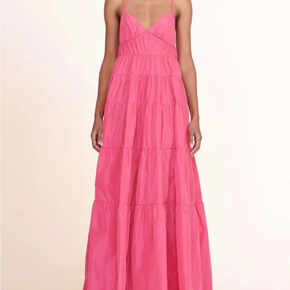 NWT- STAUD Ripley Pink Maxi Dress Tiered Plunge Neckline